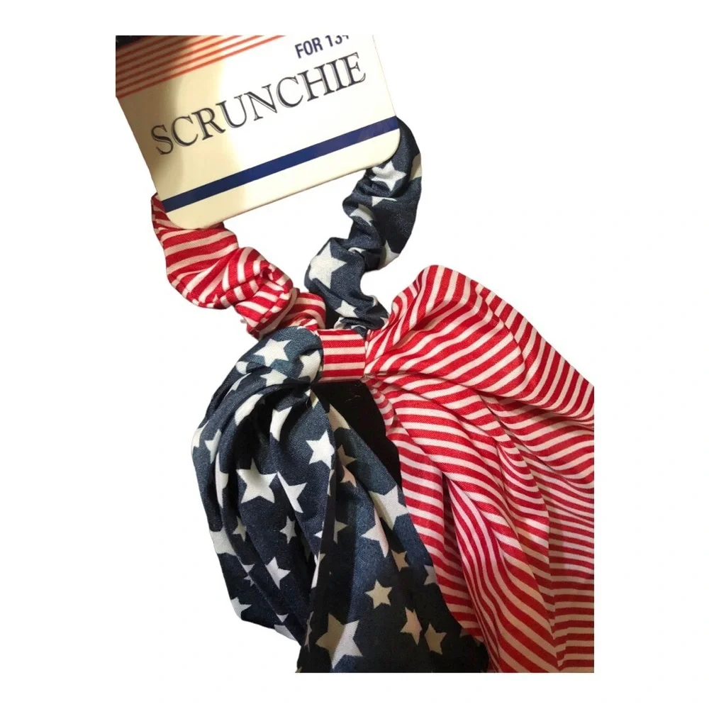 3pack patriotic American stars & strips red white &‎ blue hair scrunchies new